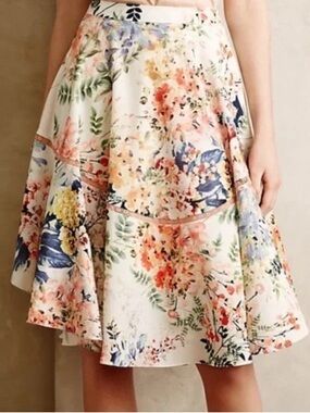 Anthropologie Size 8 Ranna Gill Floral A-Line Jardin Skirt in Multicolor Blooms